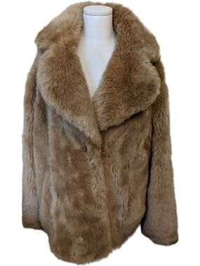Jakke Camel Beige Faux Fur Coat Plush Teddy Oversized Winter Jacket Luxurious XL